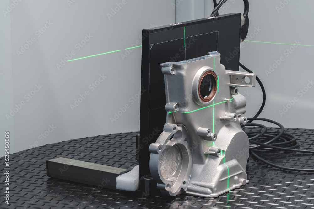 Poster Machine is used to create a 3D laser model of a part. Industrial technology concept background