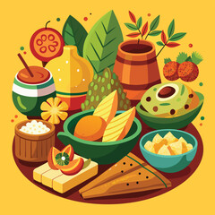 Festive Illustration of Traditional Latin American Foods and Drinks for Celebration
