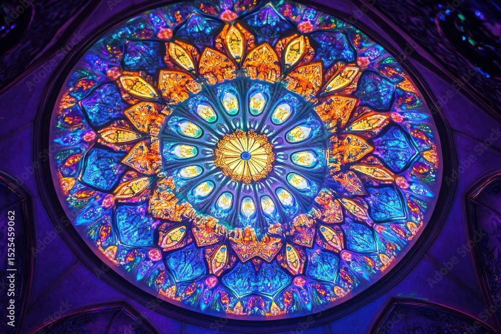 Poster vibrant led ceiling design with intricate patterns illuminating the space, led colorful ornamental c