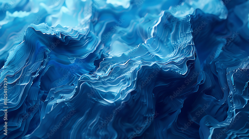 Leinwandbilder A mesmerizing abstract background featuring flowing blue waves and intricate patterns creating a dynamic and visually stunning composition with a sense of depth and movement