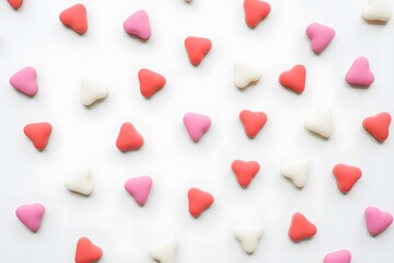 Fototapeta premium Heart shaped valentine candies in red pink and white for love and celebration