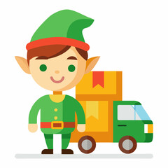 Obraz premium Elf Delivery Service Vector – Simple Design on White Background