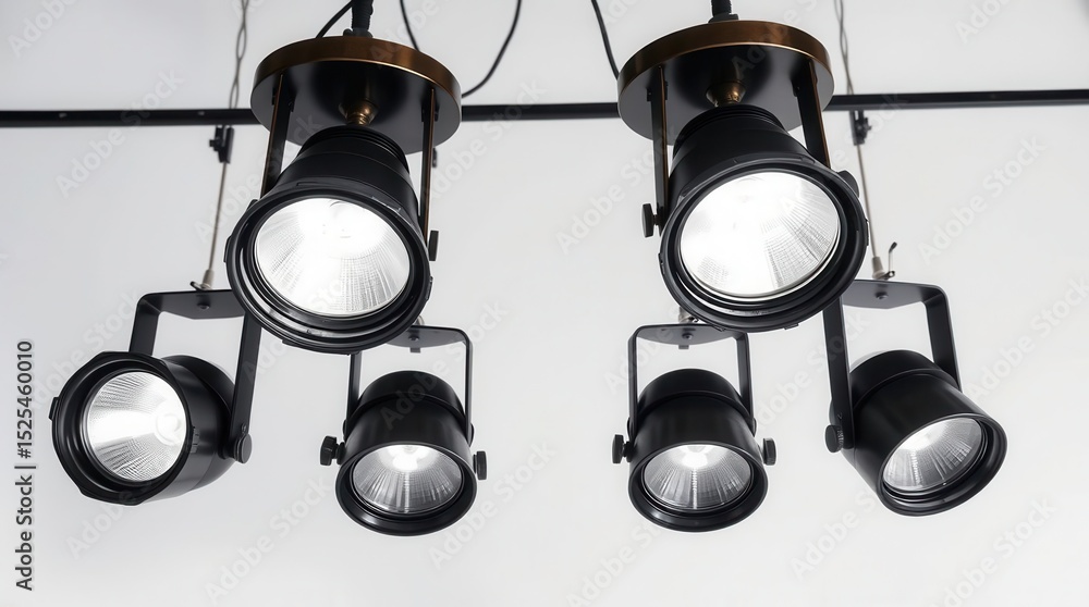 Poster track lighting system with adjustable spotlights for versatile illumination in modern spaces.