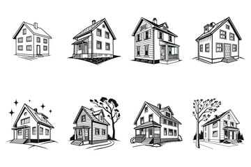 Collection of Vintage-Style House Illustrations