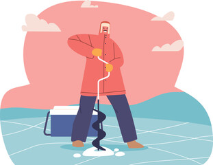 Fisherman preparing hole for fishing