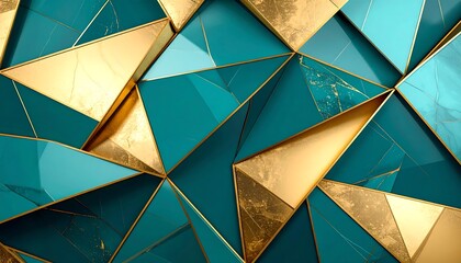 Abstract geometric pattern of teal and gold triangles