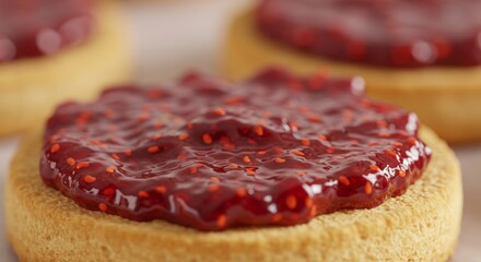 Obraz premium Closeup of Red Raspberry Jam on Toasted Biscuits