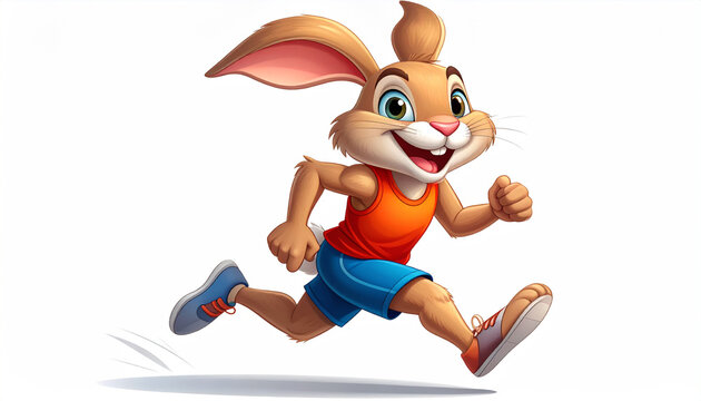 This animated rabbit character in sports attire is running with speed and determination. A fun and dynamic image suitable for children's media or fitness themes.