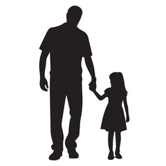 Love father and dauther silhouettes, a black vector illustration of a family