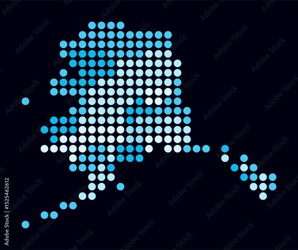 Poster alaska dotted map. digital style map of the state on dark background. alaska shape with circle dots.