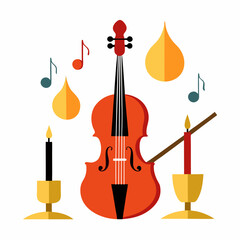 Minimal Violin and Candles Vector on White Background