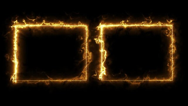 Neon rectangles border frame, video overlays with neon gold fire texture motion graphic 4k.