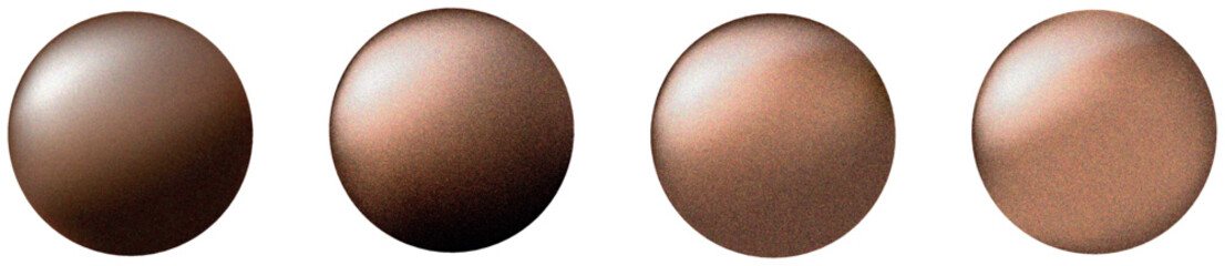 A set of brown metallic spheres with a soft lighting gradient and a slight highlight in the upper left corner, creating a realistic effect of volume and depth.