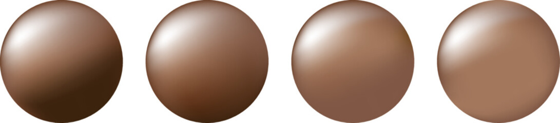 A set of brown metallic spheres with a soft lighting gradient and a slight highlight in the upper left corner, creating a realistic effect of volume and depth.