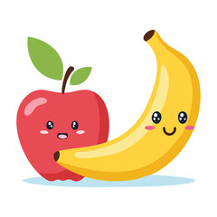 Smiling red apple with happy banana on the side