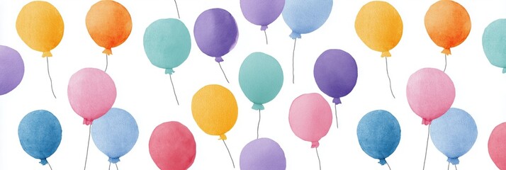 A colorful bunch of balloons with a white background. The balloons are of different colors and sizes, and they are scattered all over the image. Scene is cheerful and festive