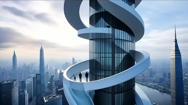 Spectacular city view showcasing building with skywalk and a mesmerizing urban panorama