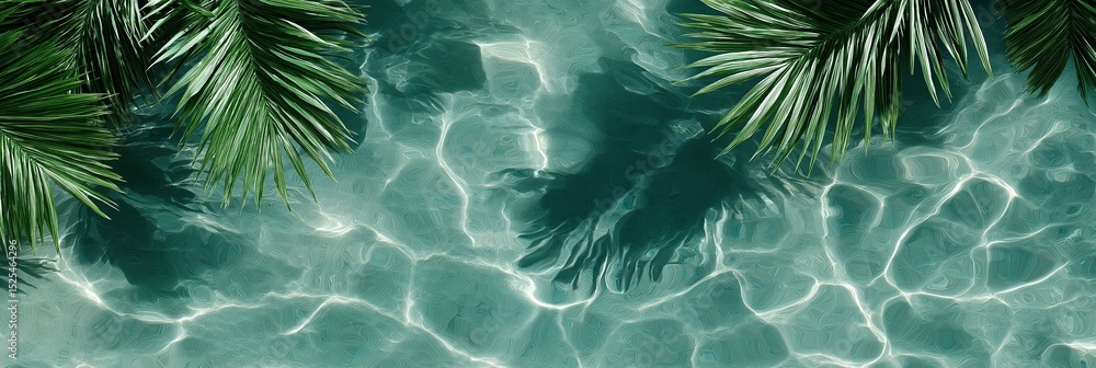 Poster a picture of a body of water with palm trees in the background. the water is calm and the palm trees