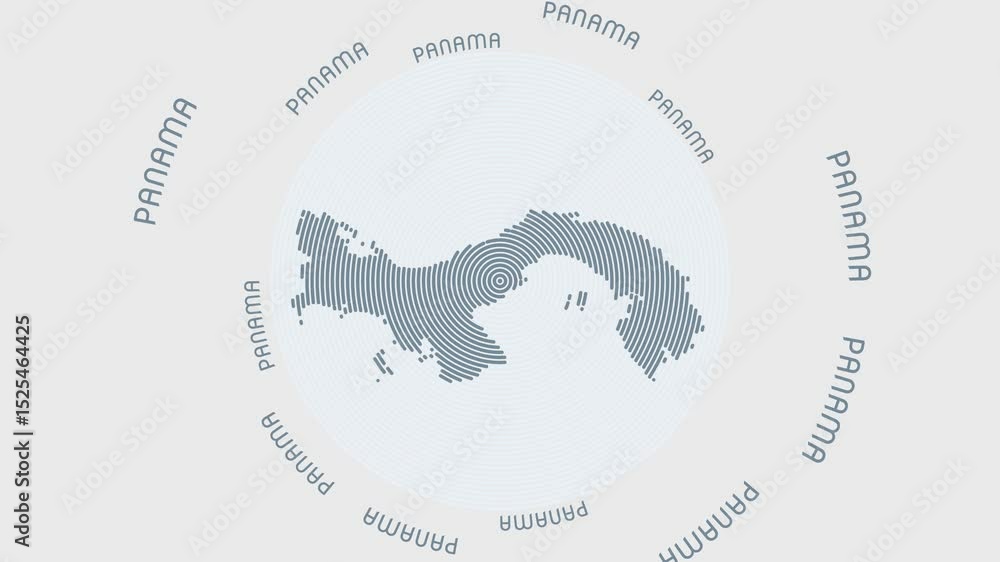 Poster panama shape with dynamic circles visual effect. animation of panama logo appearing from rotating ri