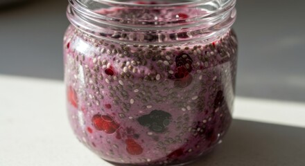 Purple Berry Chia Seed Pudding in Glass Jar