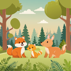 Obraz premium CUTE Baby animals in the forest (fox, bear, deer) 
