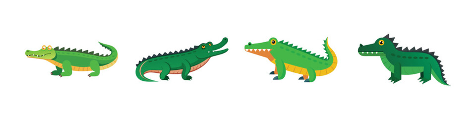 Crocodile Flat Illustration Simple Reptile Wildlife Vector in Flat Style