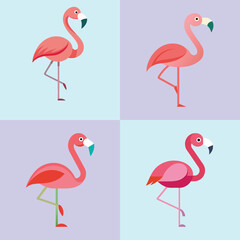 Flamingo Flat Illustration Simple Tropical Bird Vector in Flat Style
