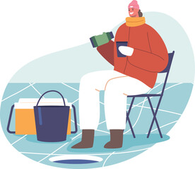 Fishery woman warming with drink