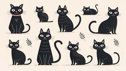 Obraz premium black silhouettes Collection of , cat icons on a white background. Various cat shapes and sizes. cat designs perfect for graphic projects. black cat, cat silhouette, cat, feline, pet, animal, 