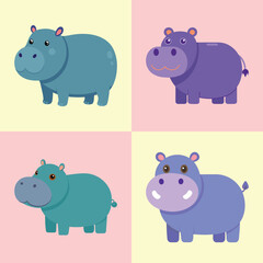 Hippo Flat Illustration Simple African Wildlife Animal Vector in Flat Style