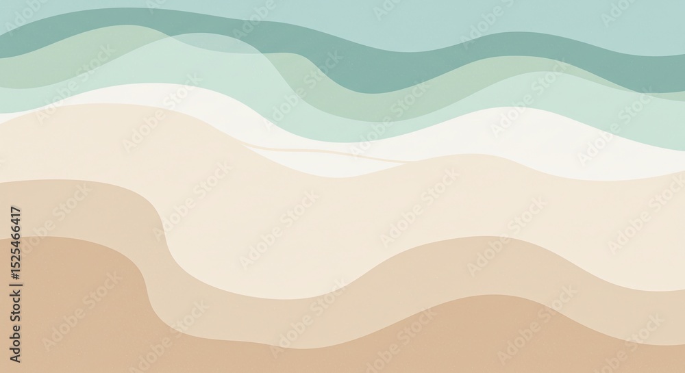 Poster abstract illustration of a beach scene with layered waves and a calming aesthetic