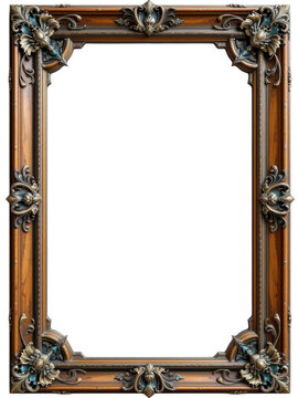 Naklejki Elegant wooden photo frame transparent background png format decorative art for home or gallery display