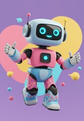 Playful Pastel Robot 3D Render