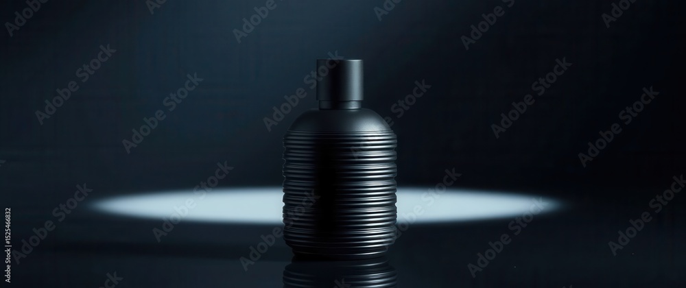 Poster elegant black bottle with a layered design, highlighted by soft lighting, creating a sophisticated a