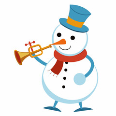 Snowman Playing Trumpet – Vector on White
