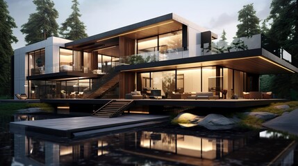 Obraz premium A photo of a modern house with a bridge