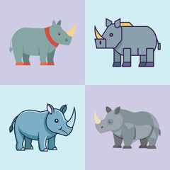 Rhino Flat Illustration Simple African Wildlife Animal Vector in Flat Style