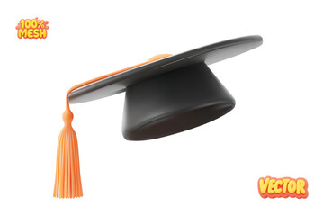 Vector realistic isolated graduation cap on white background. Concept of prom and graduation.