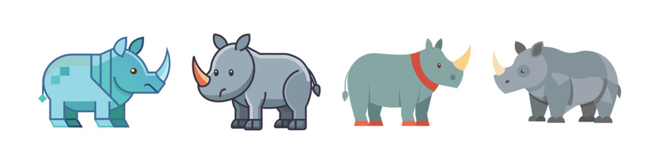Rhino Flat Illustration Simple African Wildlife Animal Vector in Flat Style