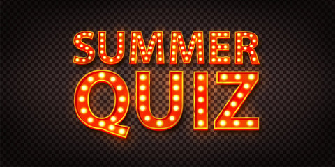 Vector realistic isolated marquee neon sign of Summer Quiz on transparent background.