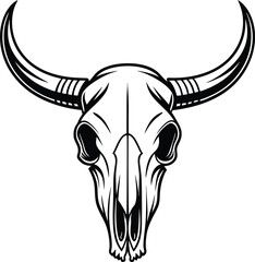 Bull skull silhouette, western skull icon, horned skull vector