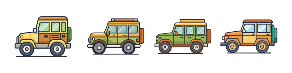 Safari Jeep Flat Illustration Simple Off-Road Vehicle Vector in Flat Style © AKIH