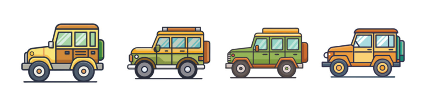 Safari Jeep Flat Illustration Simple Off-Road Vehicle Vector in Flat Style