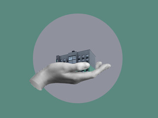 Building with modern multistorey facade and creative architecture in urban neighborhood. Real estate