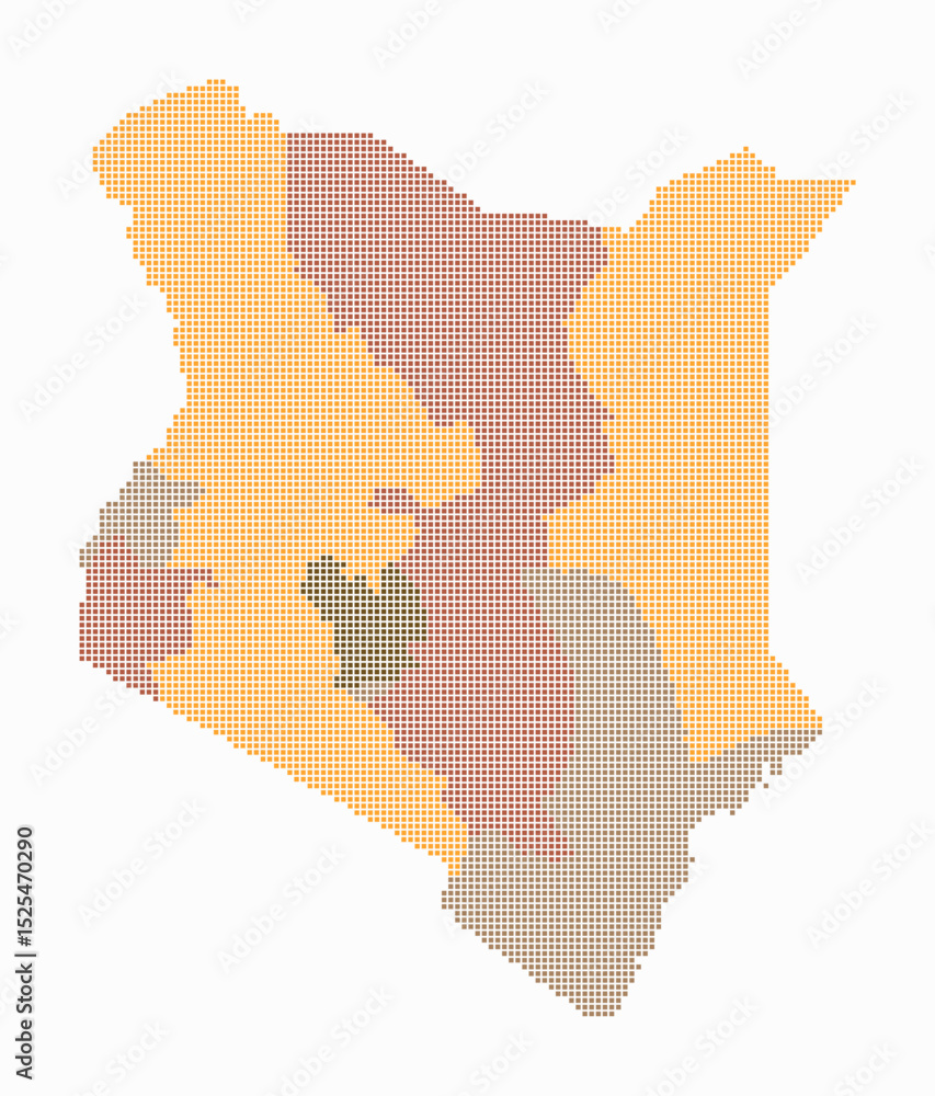 Poster kenya dotted map. digital style map of the country on white background. kenya shape with square dots