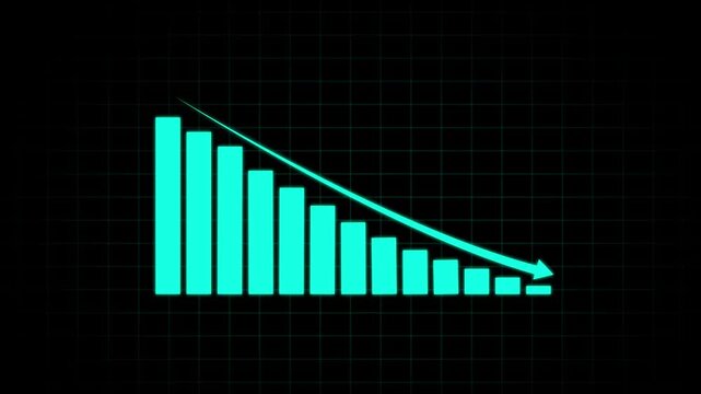 Abstract glowing down business graph chart animation. Arrow rising on graph sale symbols. Animation of a business infographics. business growth bar graph. on a black background