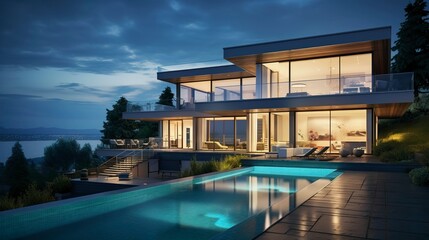 Fototapeta premium A photo of a modern house with a contemporary art