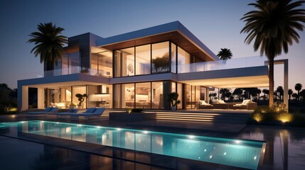 A photo of a modern house with a contemporary art