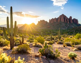 Desert landscape at sunset