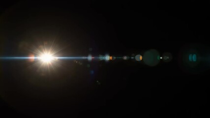Abstract video of a bright light with lens flare effect on black background overlay - Powered by Adobe